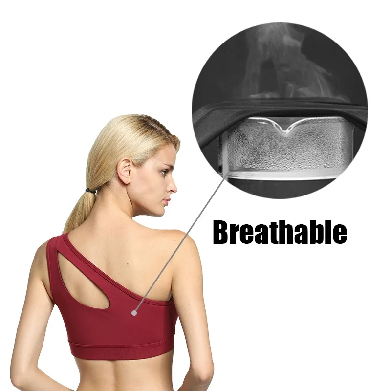 Sexy Fitness Yoga Bra for Women Push up Padded Sports Shirt Sportwear Gym Running Workout One Shoulder Elastic Crop Top Vest | Спорт и