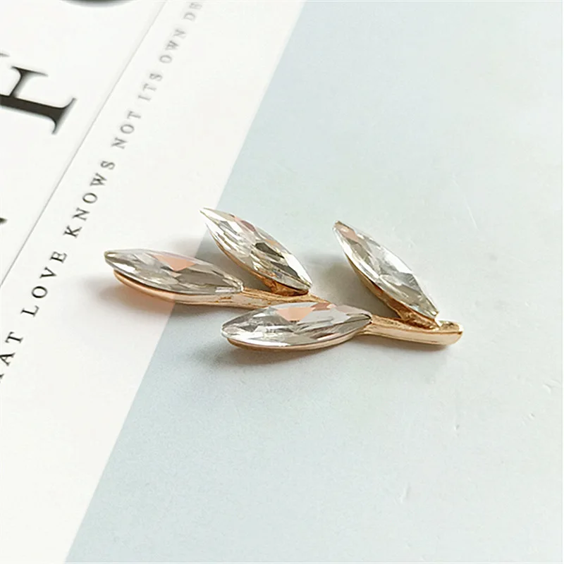 10Pcs 15*37mm Gold Color Alloy Material Crystal Branch Charm Leaf Branch pendant for DIY Head Women Jewelry Making Wholesale