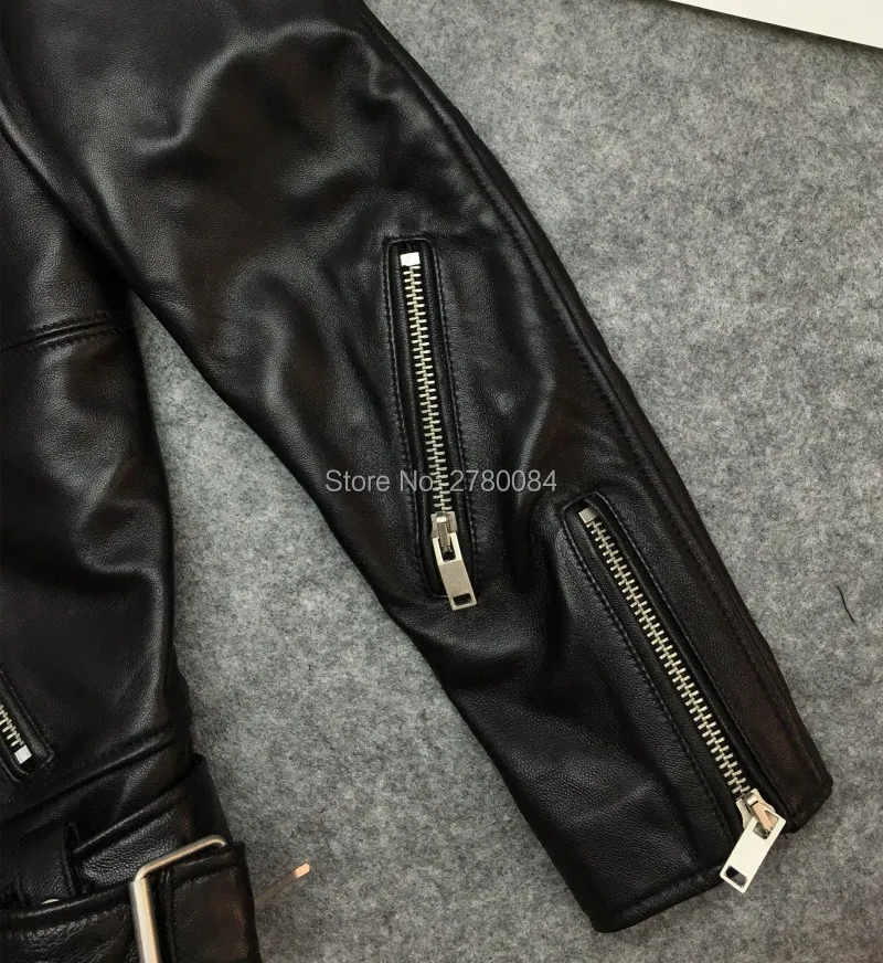 Мужская короткая куртка из натуральной кожи жакет овечьей с поясом