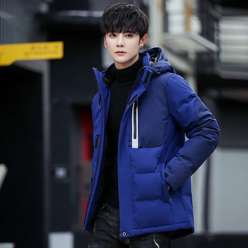 

2021 Winter JACKET Men's white duck Down Jacket Parkas Casual Hooded Thick Stitching down Jacket men Overcoat Warm