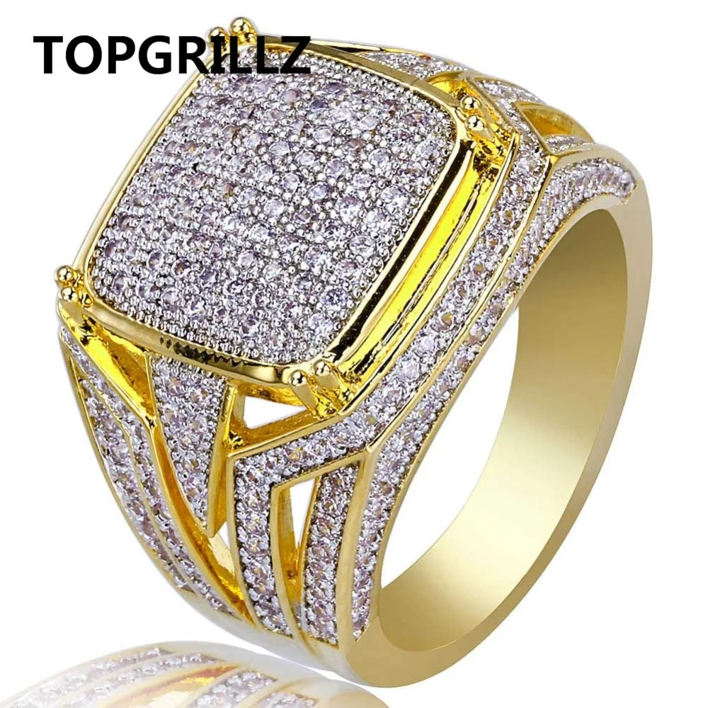 TOPGRILLZ хип-хоп Рок мужское Ювелирное кольцо с медным золотым покрытием 3A микро