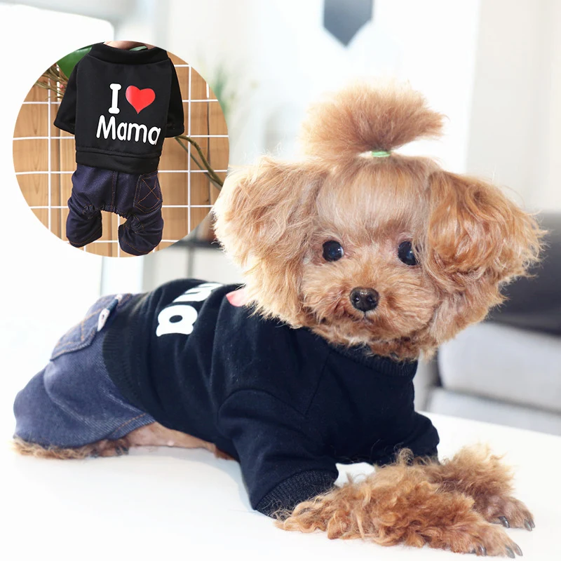 Я люблю маму одежда для собак и кошек зимние комбинезоны пижамы джинсы