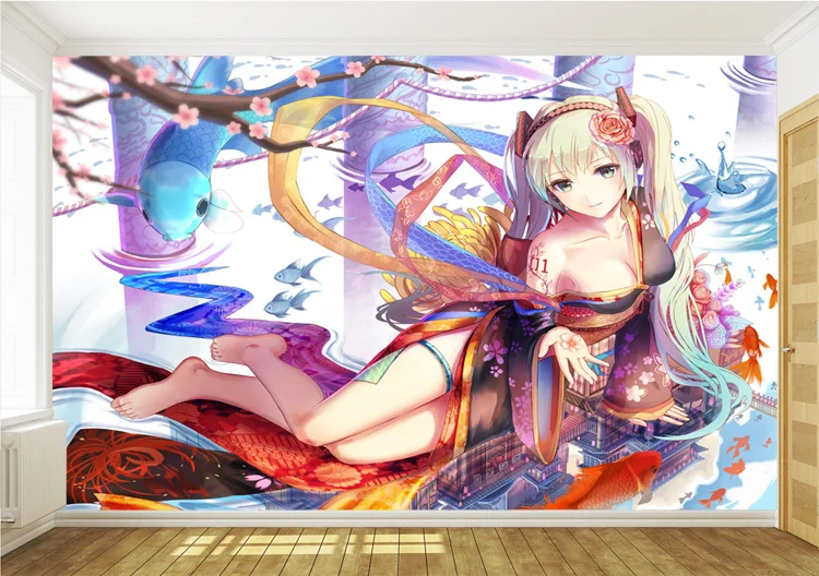 Изготовленный На Заказ 3D обои с названием песни «Hatsune Miku настенная Сакура фото обои аниме для детей Спальня для гостиной комнаты, отеля номер deocr 3D обои