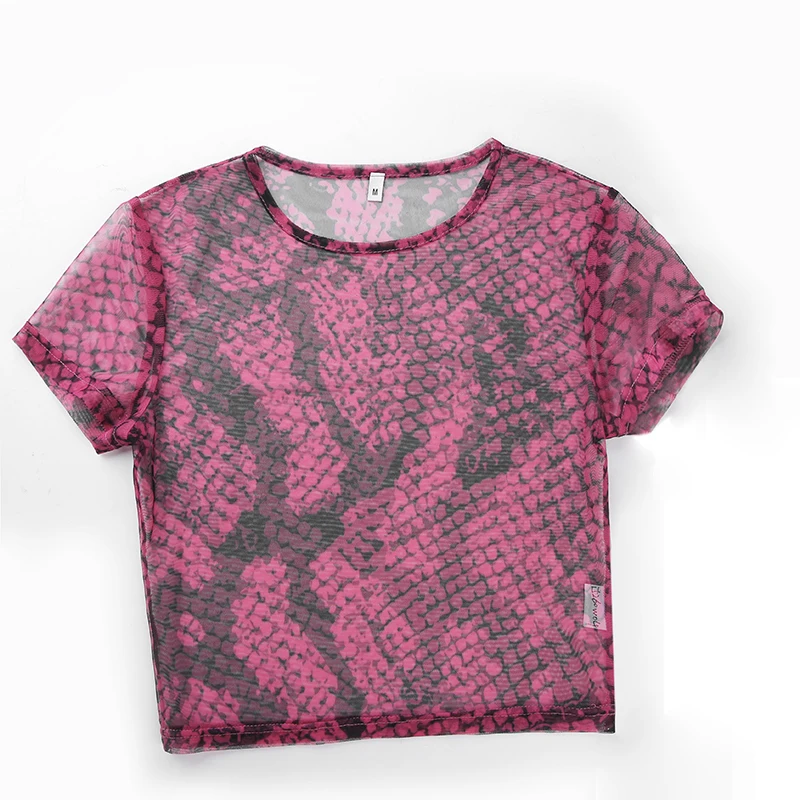 Женская укороченная Футболка с принтом змеи Weekeep Прозрачная круглым вырезом и