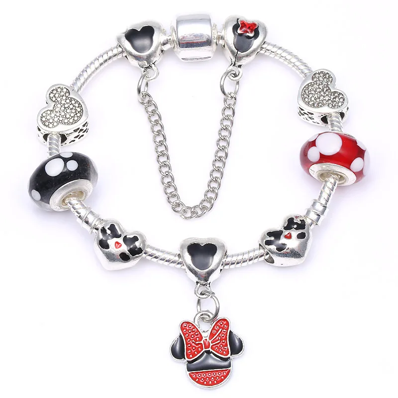 Disney Микки Маус мультфильм Для женщин браслет аксессуары Minnie Подвеска леди подарочные браслеты украшения подарок на день рождения Мода - Цвет: 18cm
