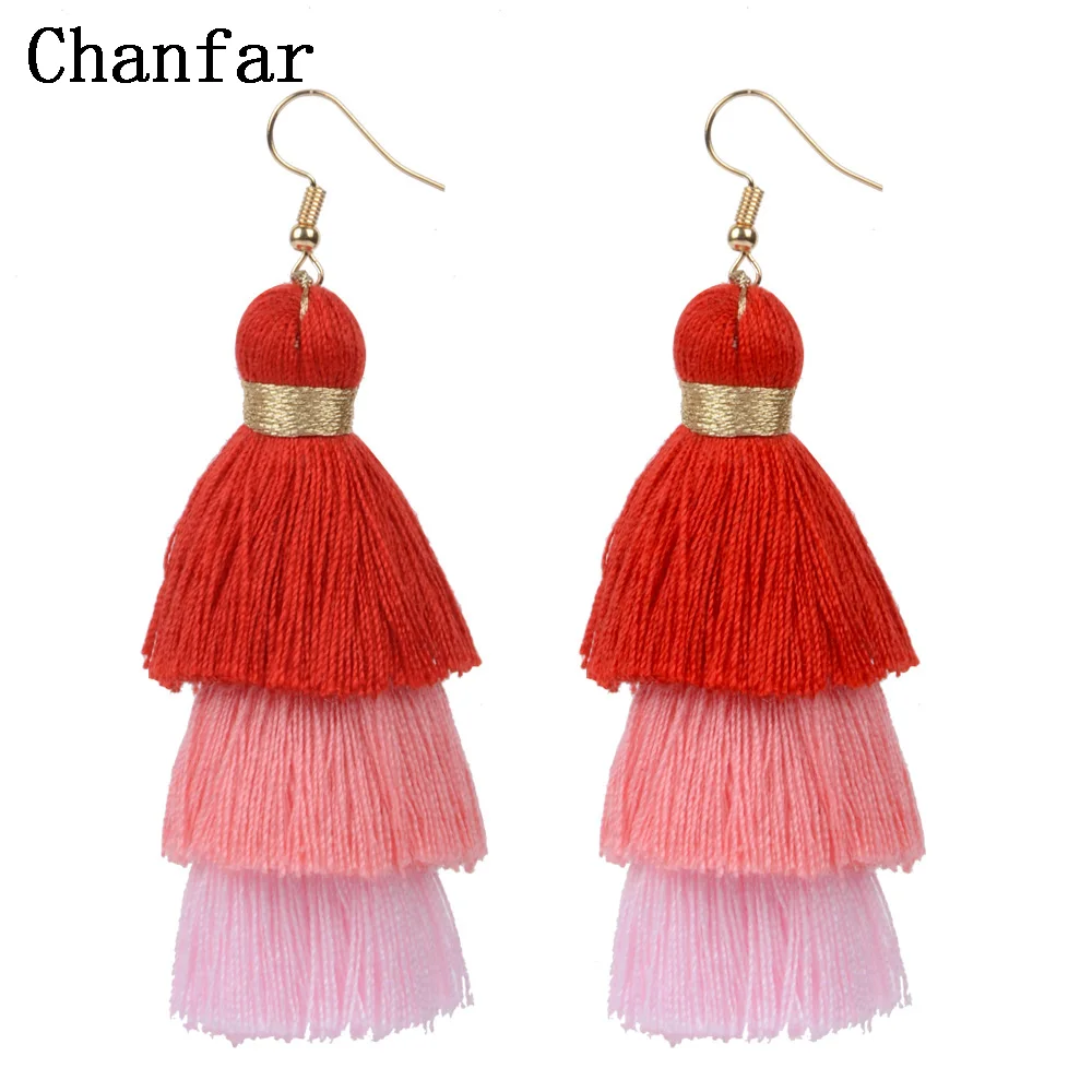 

8 Colors 3 Layers Ethnic Style Statement Tassel Earrings Bohemian Velvet Drop Dangle Long Earring Women Boho Jewelry