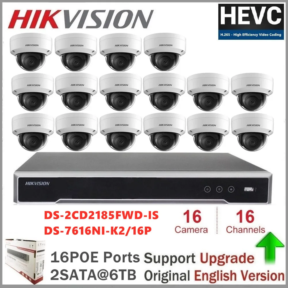 

Hikvision 16CH HD POE NVR Набор 16 шт. 8MP DS-2CD2185FWD-IS CCTV система безопасности IP камера ИК Ночное Видение наблюдения