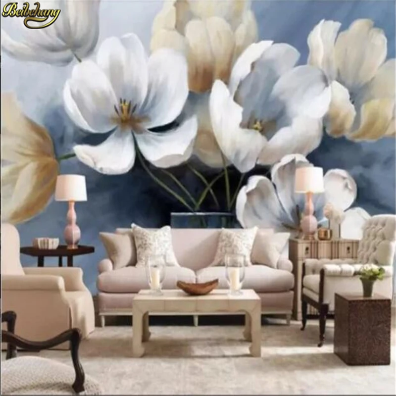 

beibehang custom Tulip flower painting Wall paper Modern Art mural wallpaper 3D TV Background Photo wallpapers for living room