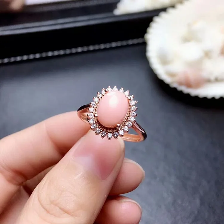 Ring MeiBaPJ натуральный желе розовый коралл драгоценный камень 925 Серебряные серьги кольцо кулон ожерелье 3 костюмы прекрасные свадебные ювелирные наборы для женщин - Цвет камня: Ring