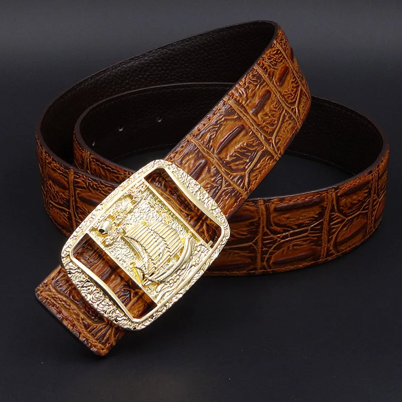 Ремень мужской из натуральной кожи под крокодиловую кожу деловой ковбойский