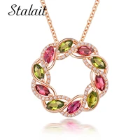 2018 simple gold wreath necklace cubic zirconia round cz colorful flower pendant necklaces for women jewelry