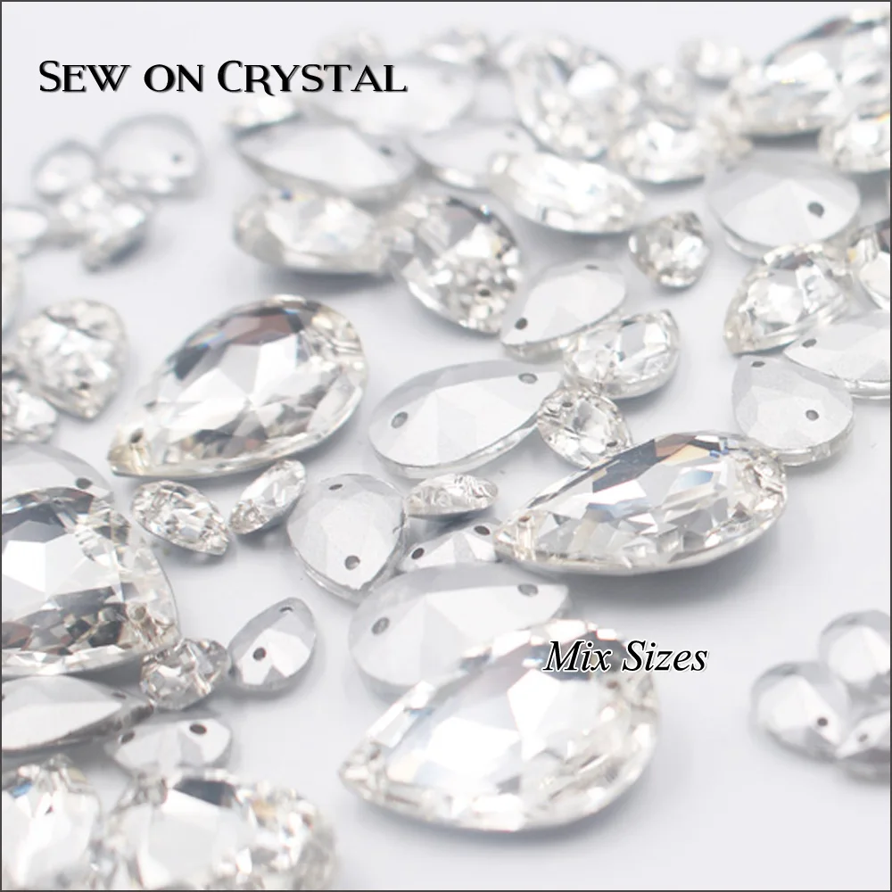 Блестящие прозрачные стразы 50 шт. разных размеров швейные кристаллы для одежды