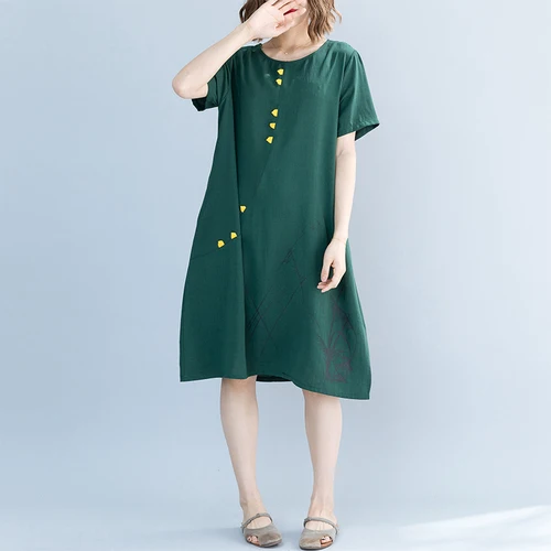 Офисное женское свободное платье с круглым вырезом и тонким принтом Vestidos