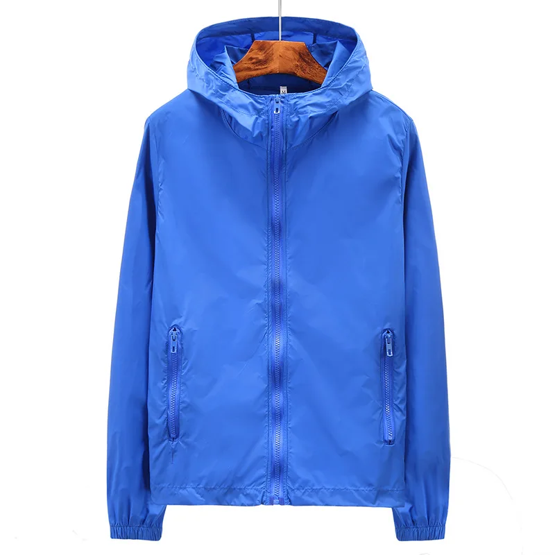 Royal blue Горные мужские женские летние быстросохнущие куртки из кожи, Повседневная ветровка с защитой от ультрафиолета, пальто с капюшоном, Мужская брендовая одежда SA454 - Цвет: Royal blue