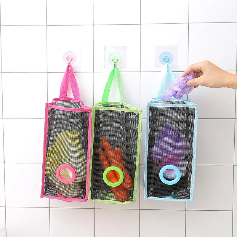 

Hanging Trash Bag Storage Shopping Bagstor Container Natural Basket Grocery Mesh Trash Wall Dispenser Kitchen Organizing Decor