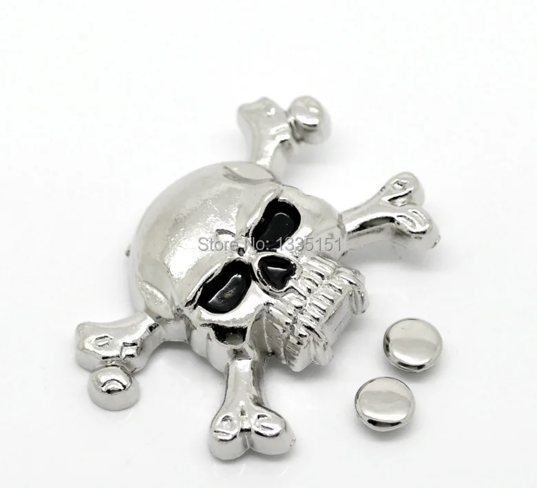 

Free shipping -10 Sets Antique Silver Skull Crossbone Rivet Studs Spots 4.4cmx2.9cm 7mm Bag Leather Clothes J1785