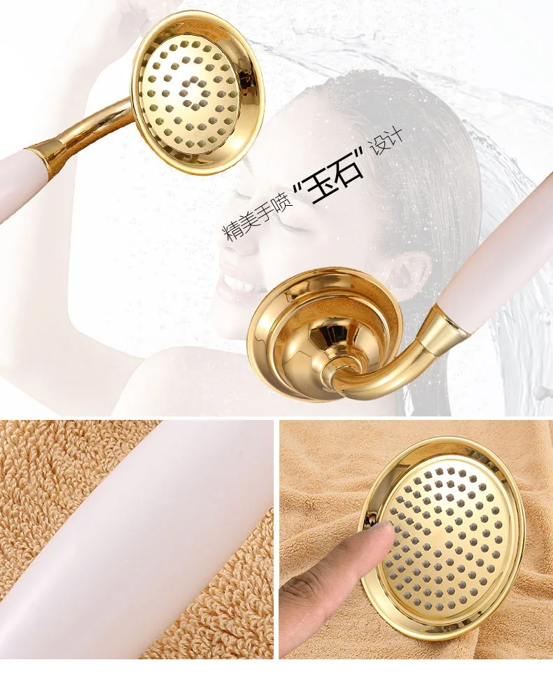 

Senducs White Gold Shower Set of Dual Handle Bathroom Golden Shower System with Luxury Brass Bathroom Shower Set