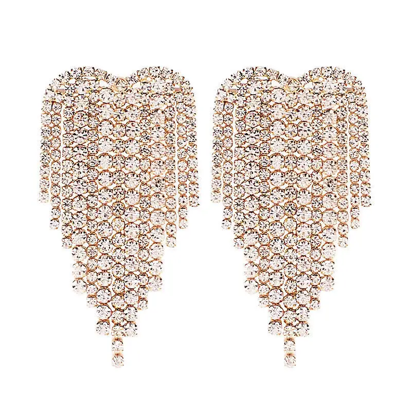 Gold Earrings MANILAI роскошные свадебные серьги с кисточками массивные Стразы в форме сердца Висячие серьги для женщин Свадебные ювелирные изделия - Окраска металла: Gold Earrings