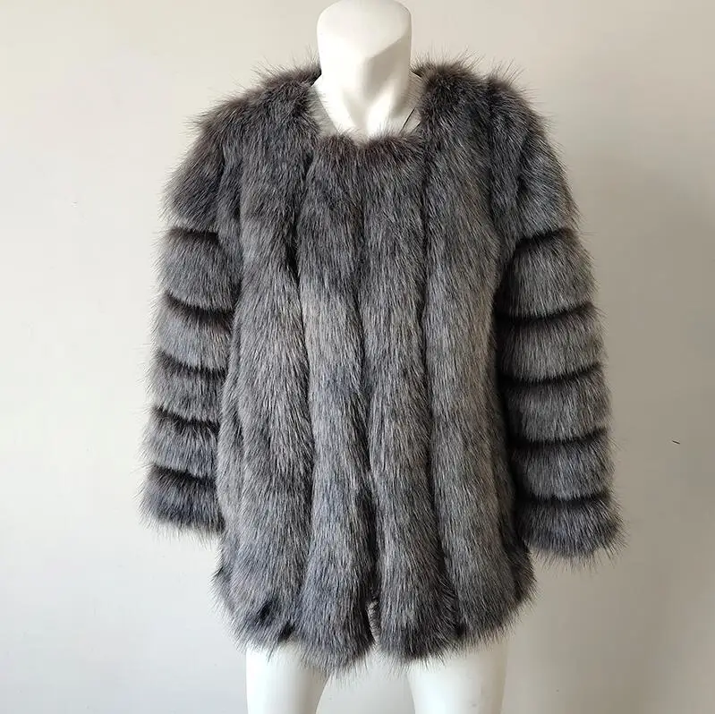 silver fox UPPIN шуба натуральный мех S-4XL зима роскошный искусственный мех лисы пальто тонкий длинный розовый искусственная Меховая куртка Для женщин Искусственный мех пальто шуба из искусственного меха дубленка шуба мех - Цвет: silver fox