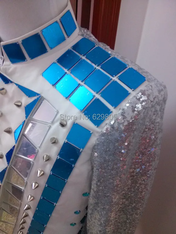 Модный мужской костюм с синими блестками певицы DJ DS сценическая одежда пиджак