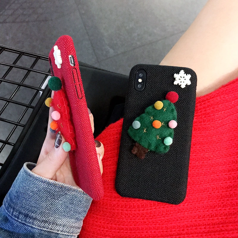 Chrismas Canvas Warm Case For iPhone 6 6s 7 8 Plus Soft Phone X XR XS Max Christmas Tree Covers |
