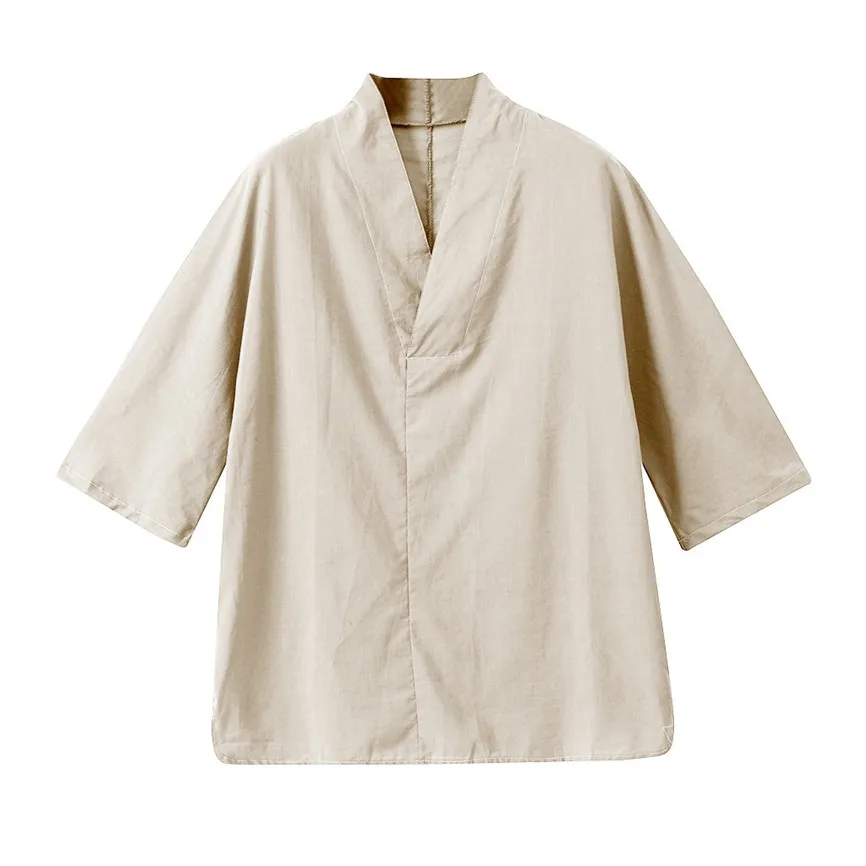 Рубашка мужская с V образным вырезом модная Повседневная блуза из льна в стиле