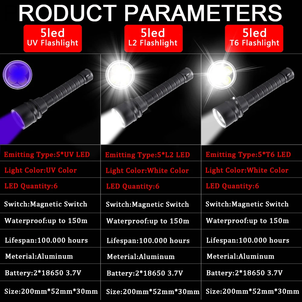 5000LM Портативный с аквалангом светодиодный вспышка для подводного погружения и