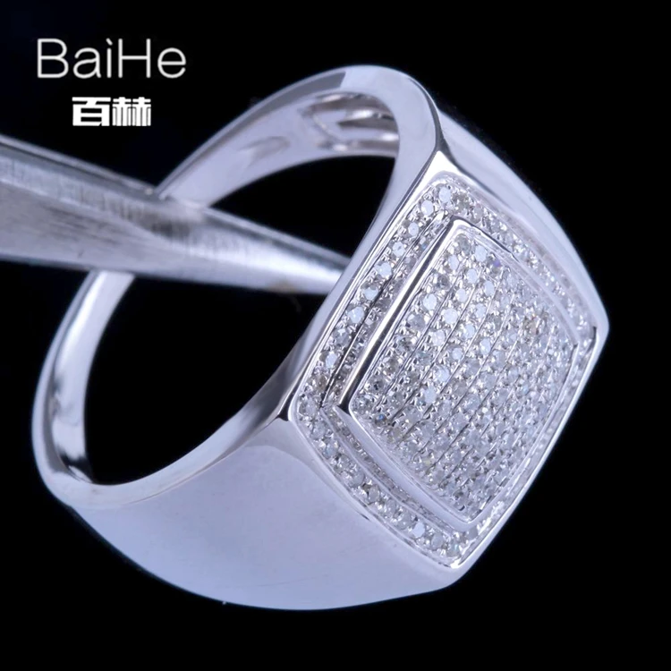BAIHE Solid 14 K белое золото(AU585) 0.45CT сертифицированные H/SI круглые ограненные настоящие бриллианты свадебные мужские модные ювелирные изделия кольцо