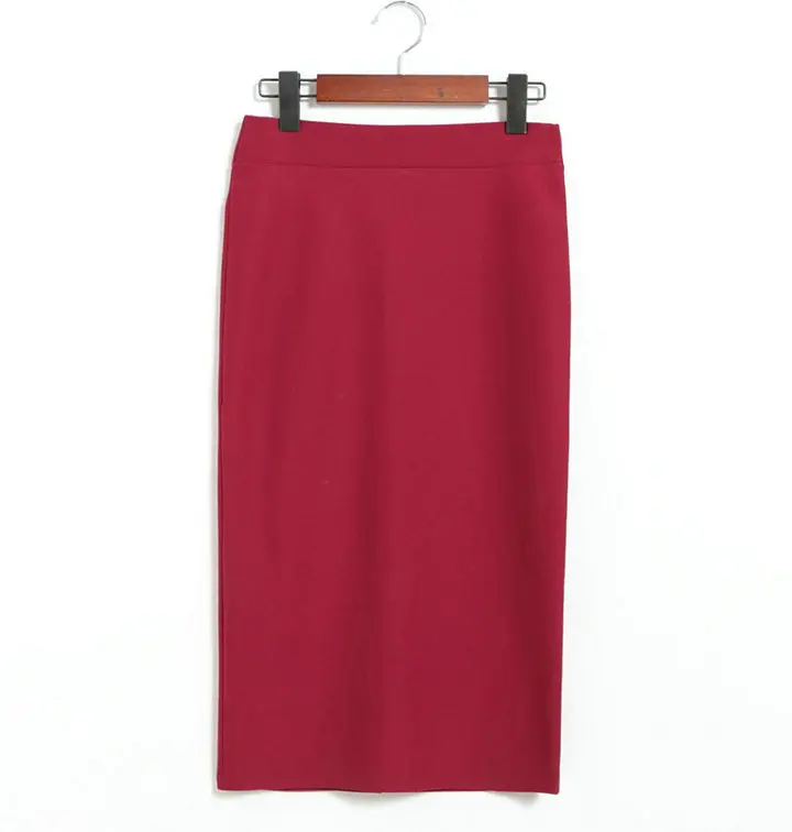 wine red Neophil зимние вязаные юбки-карандаш средней длины, одноцветные узкие черные офисные женские юбки с высокой талией, элегантные рабочие юбки Saia S0905 - Цвет: wine red