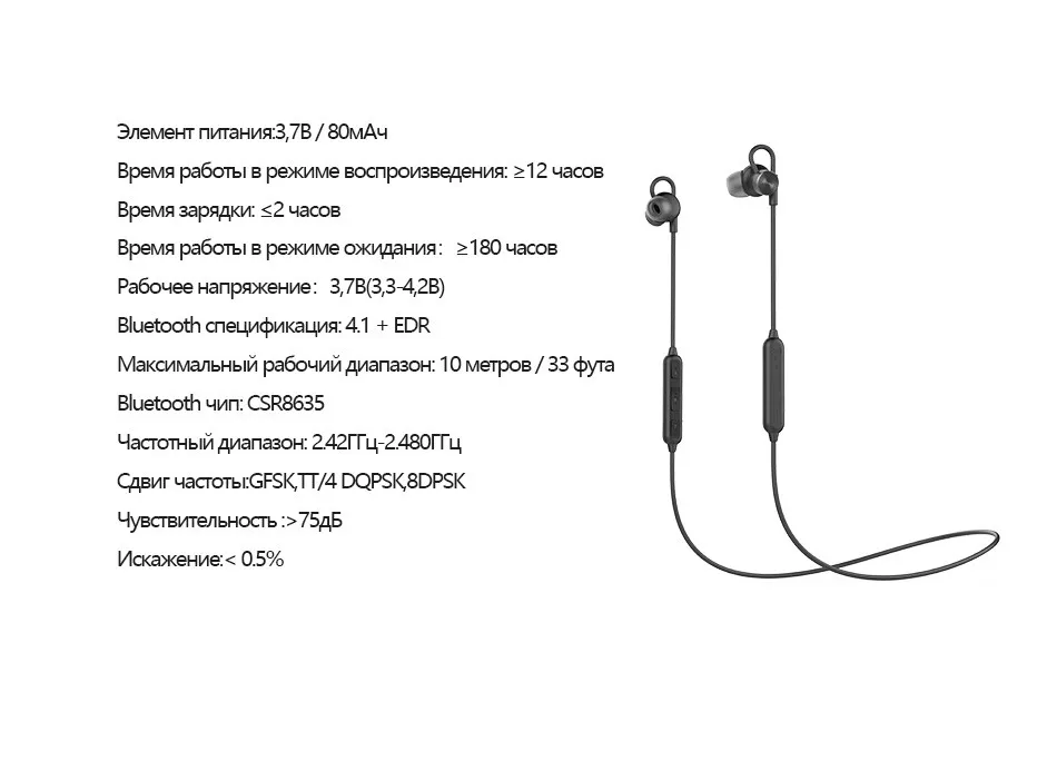 ДОСС BE5 Спорт Bluetooth наушники-вкладыши Беспроводной вкладыши 12 часов Водонепроницаемый IPX6 гарнитура со встроенным микрофоном