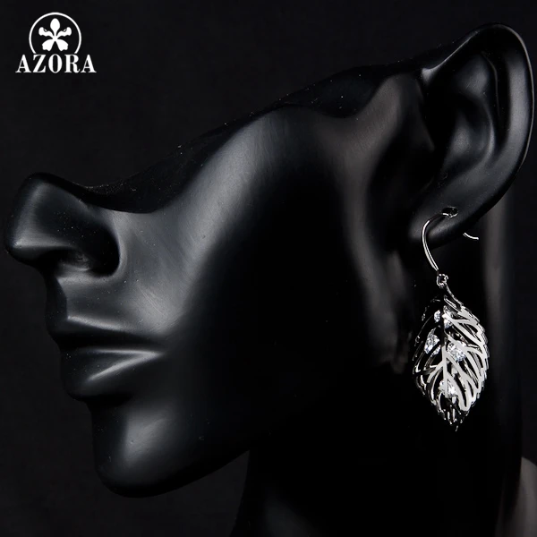 AZORA The Leaves White Gold Color Stellux Austrian Crystal Drop Earrings TE0040 | Dangle