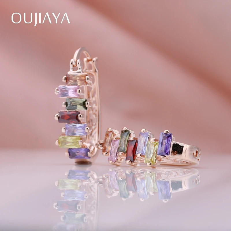 OUJIAYA, Овальные, особенно, 585, розовое золото, цвет, серьги для женщин, тонкая, благородная, неровность, натуральный циркон, свисающие серьги A186