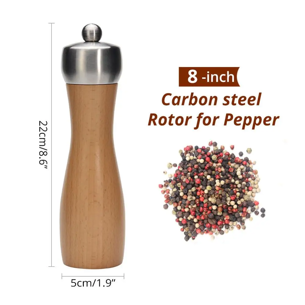8 inch for pepper Высококачественная деревянная шлифовальная машина для соли и перца-шлифовальная машина для специй керамический или углеродистый стальной ротор с Регулируемая крупнота - Цвет: 8 inch for pepper