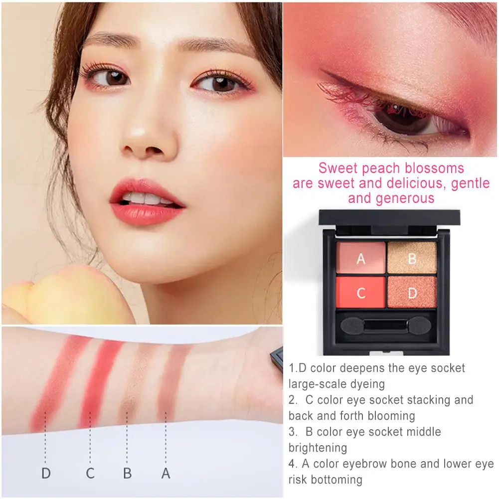 4 цвета тени для век палитра макияжа кисти пигментированные матовые розовый цвет|