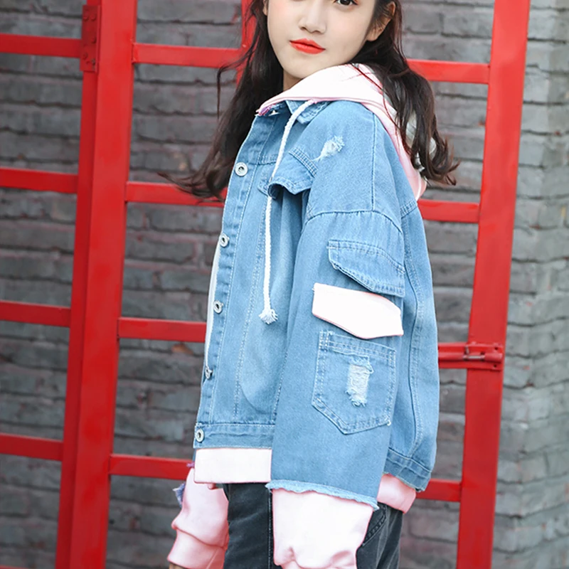 Двухкомпонентное пальто 2018 с капюшоном и завязками тренды бойфренда джинсовая