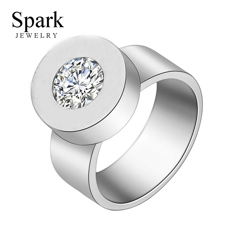 Кольцо из нержавеющей стали 316l с большим цирконием 7 цветов|stainless steel ring|stone ringsteel