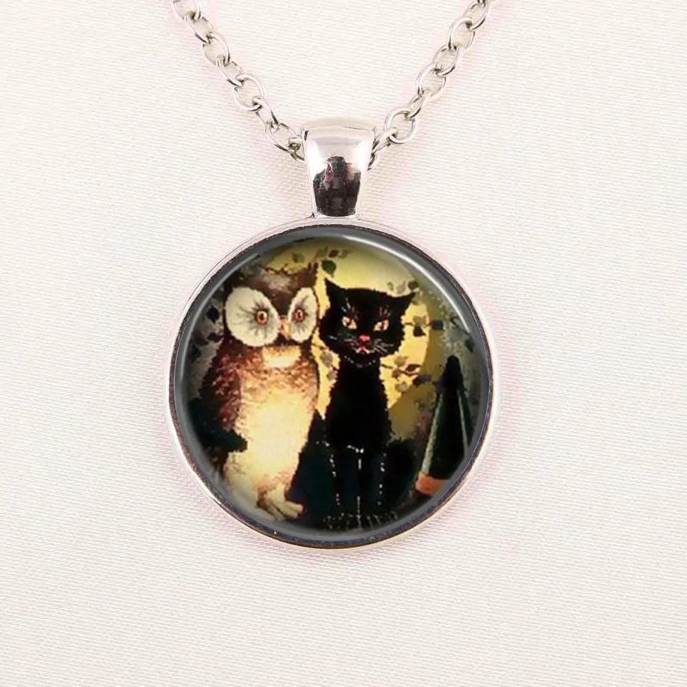 Wholesale animal glass cabochon black cat pendant necklace jewelry dome | Украшения и аксессуары