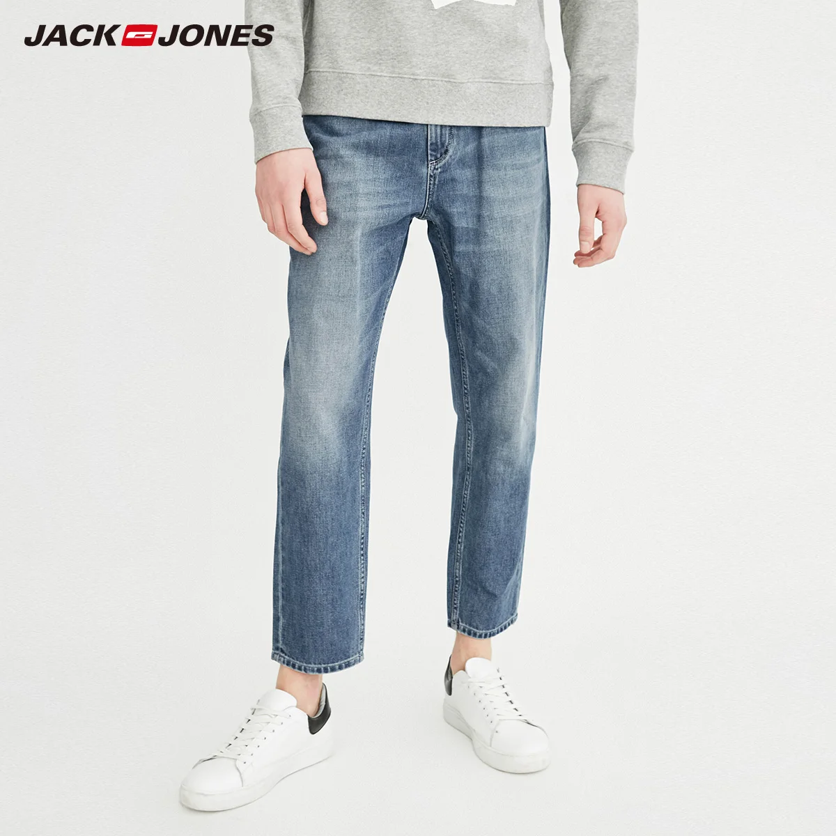 JackJones 100% хлопок выцветания прямые зауженные джинсы светло голубой бизнес