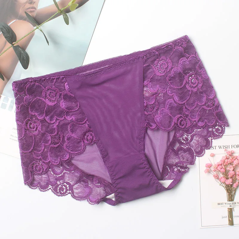 Purple Женские сексуальные трусы-брифы женские трусики сексуальные кружевные бесшовные стринги размера плюс сексуальное женское нижнее белье трусики со средней посадкой 00 - Цвет: Purple
