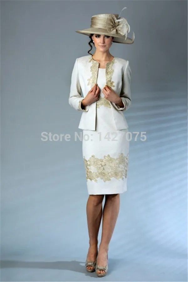 Knee Length Mother Of The Bride Dresses Gold Appliques Elegant Pant Suits New Arrival 2014 Vestidos De Novia Free Shipping | Свадьбы и