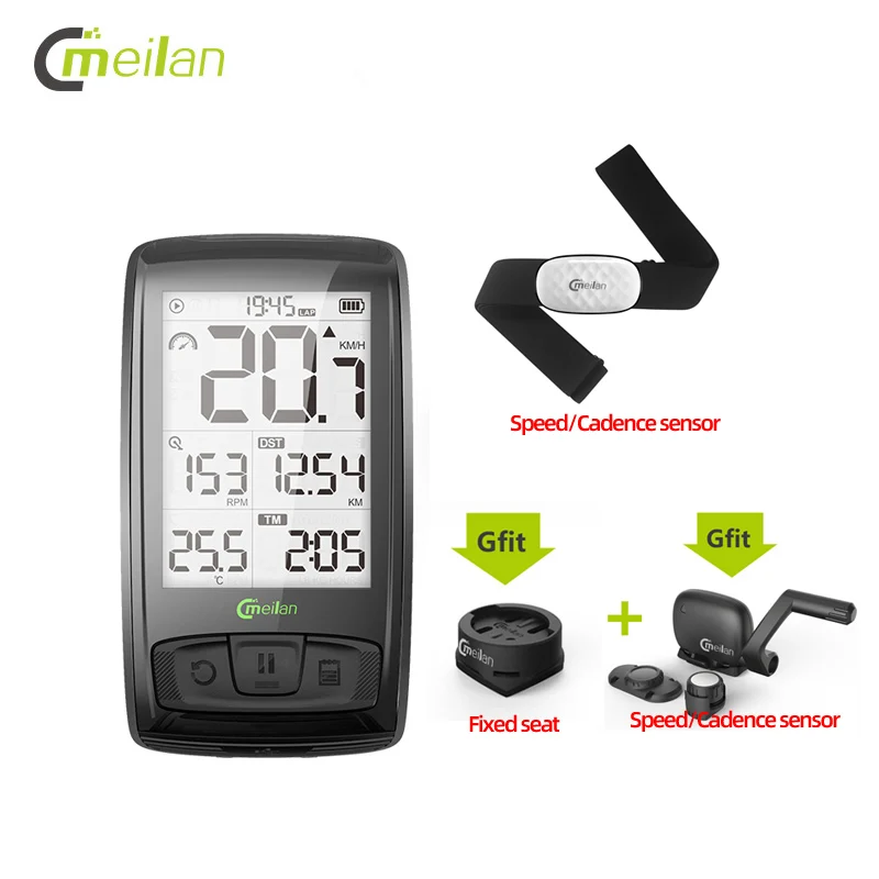 M4 x C5 Wireless Bicycle Speedometer Meilan M4 and S1 Taillights Tachometer Heart Rate Monitor cadence Speed Sensor Waterproof Stopwatch - Цвет: M4 x C5