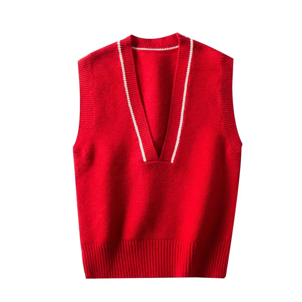 Трикотажный жилет женский короткий свитер с большим треугольным вырезом осенняя