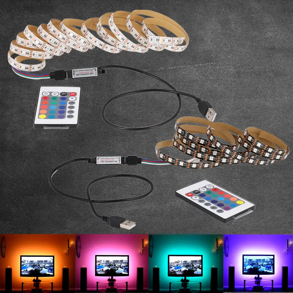 USB полоса СВЕТОДИОДНЫЙ светильник PC 5 V RGB 5050 60 Светодиодный/m USB 3 17 24 кнопочный контроллер 5 V Светодиодный светильник s не водонепроницаемый ленточный светильник tv подсветка