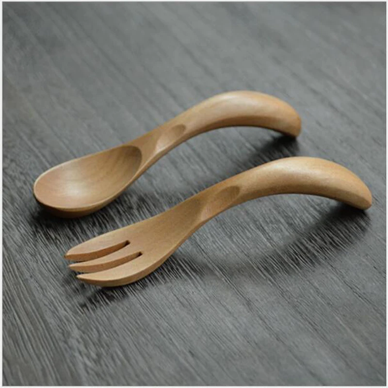 4 шт. (2 комплекта) деревянные ложки и вилки для кормления ребенка|Столовые