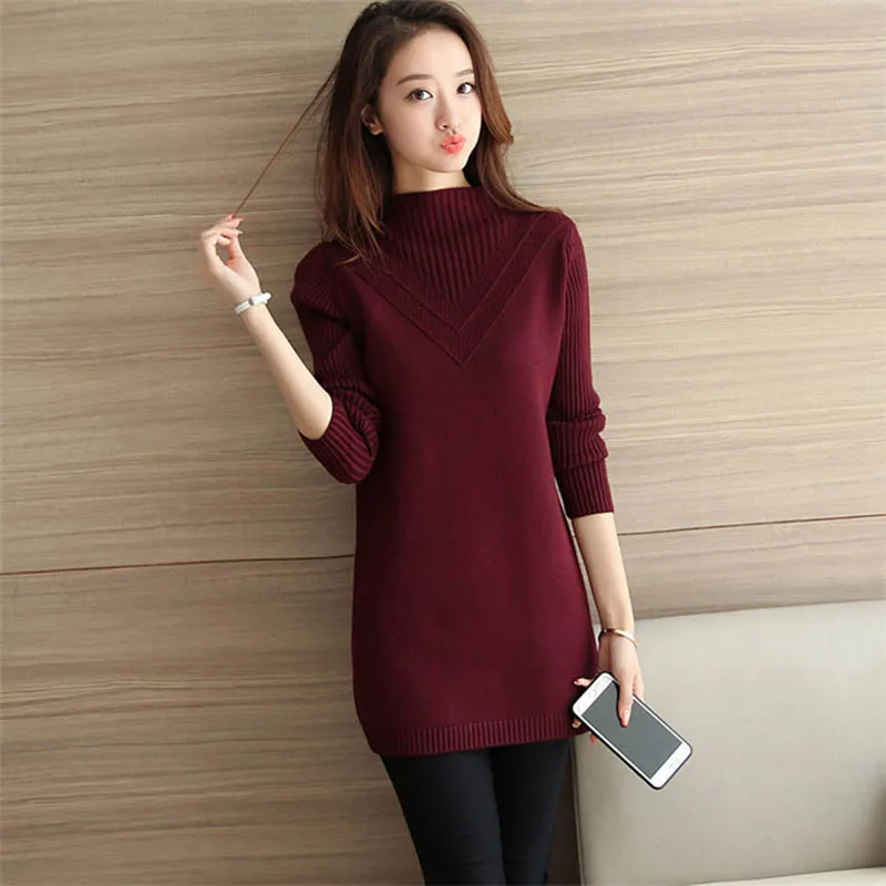 Свитер женский однотонный с геометрическим узором 5 цветов Осень-зима 2017 |