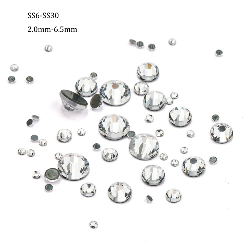crystal clear 1100Pcs/bag Mix Sizes SS6-SS30 Glass Flat Back Crystal AB Hot fix Strass Stone Wedding decoration Rhinestones beads - Цвет: crystal clear