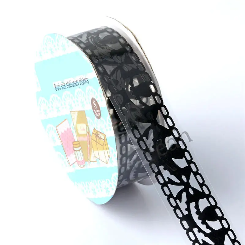 black 6 шт./лот, декоративные наклейки, клейкие наклейки, сделай сам, украшение, дневник, канцелярская лента, детский подарок, 15 мм ширина, 1 метр/рулон - Цвет: black