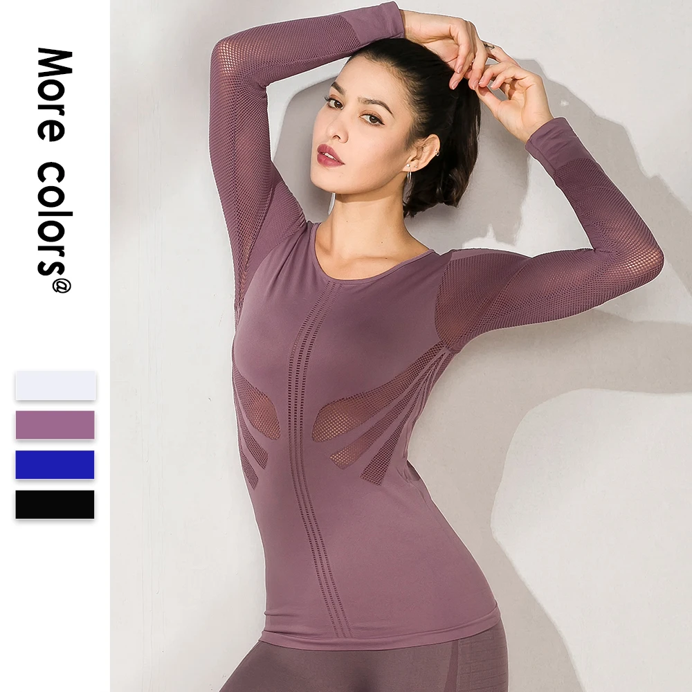 AALAMGEER Fitness Women Mesh Sport White Gym Top Yoga Running Long Sleeve Workout Compression Shirt Deporte Mujer Activewear S-L | Спорт и
