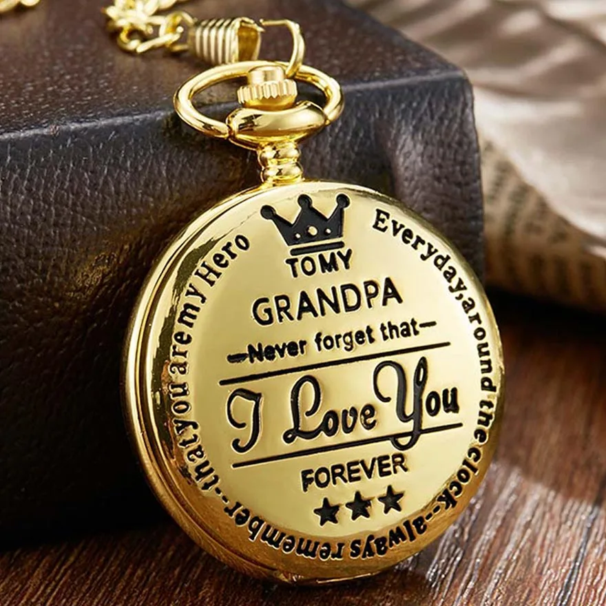 To Grandpa Watch 4 5 цветов для моего дедушки кварцевые карманные часы I LOVE YOU FOREVER с лазерной гравировкой ожерелье часы на ремешке с цепочкой для мужчин дед подарок на день рождения - Цвет: To Grandpa Watch 4