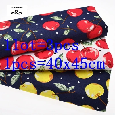 1lot 3pcs 40x45cm Печатный тканый простой хлопок ткань поплин для лоскутного шитья стеганое одеяло вишня ткань платье рубашка материал 50x145 см or40x45c - Цвет: 1lot 3pcs 40x45cm